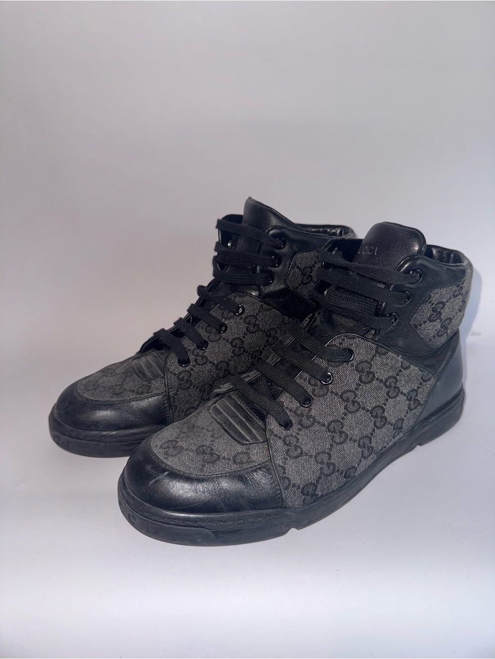 Gucci Black GG Monogram Canvas Leather High Top Men’s Sneakers Size 7